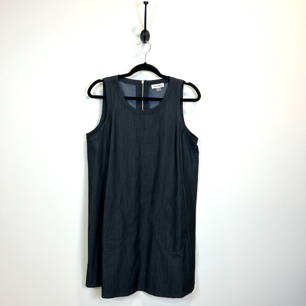 NWT CALVIN KLEIN Womens Petites 12P Gray Unlined Sleeveless Short Shift Dress